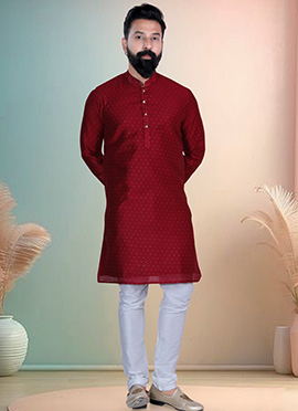 Maroon Cotton Chanderi Butti Kurta Pyjama