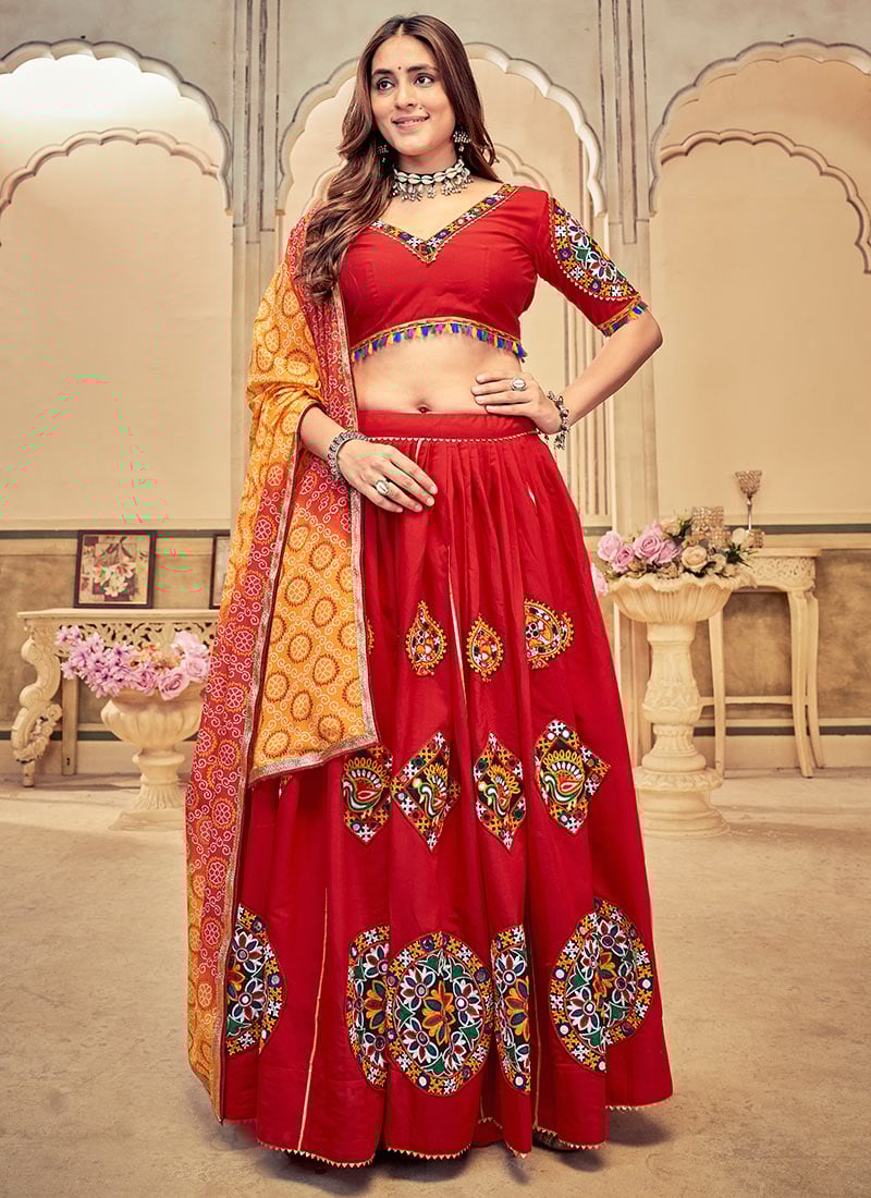 Maroon Cotton Chaniya Choli With Elegant Embroidery Kutch Work Festive Wear