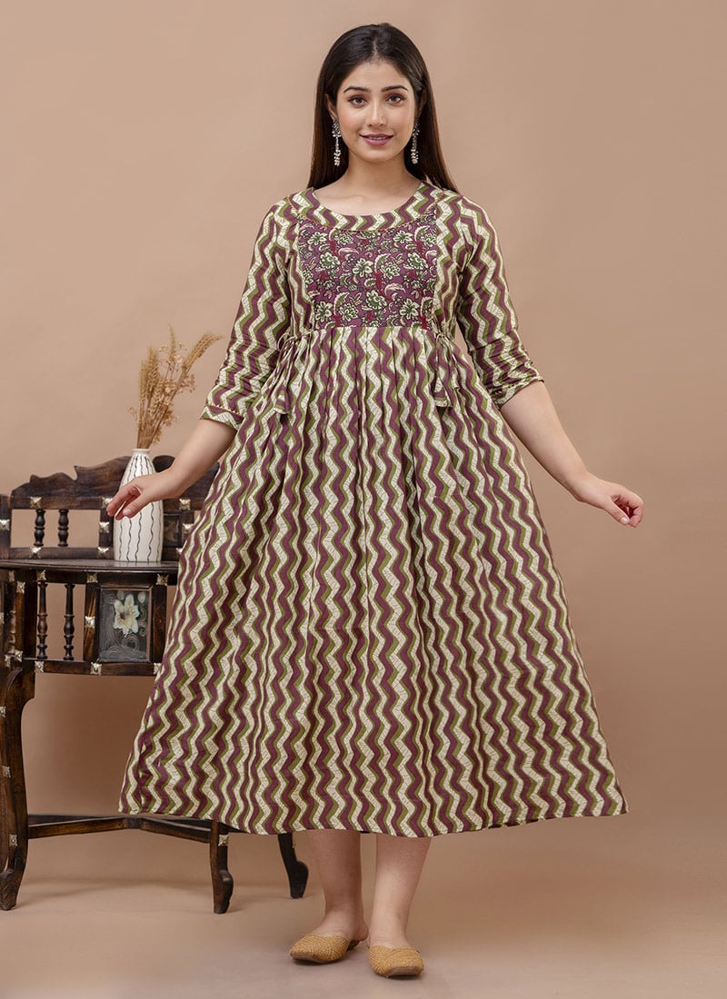 Maroon Cotton Printed Dress After Six Wear