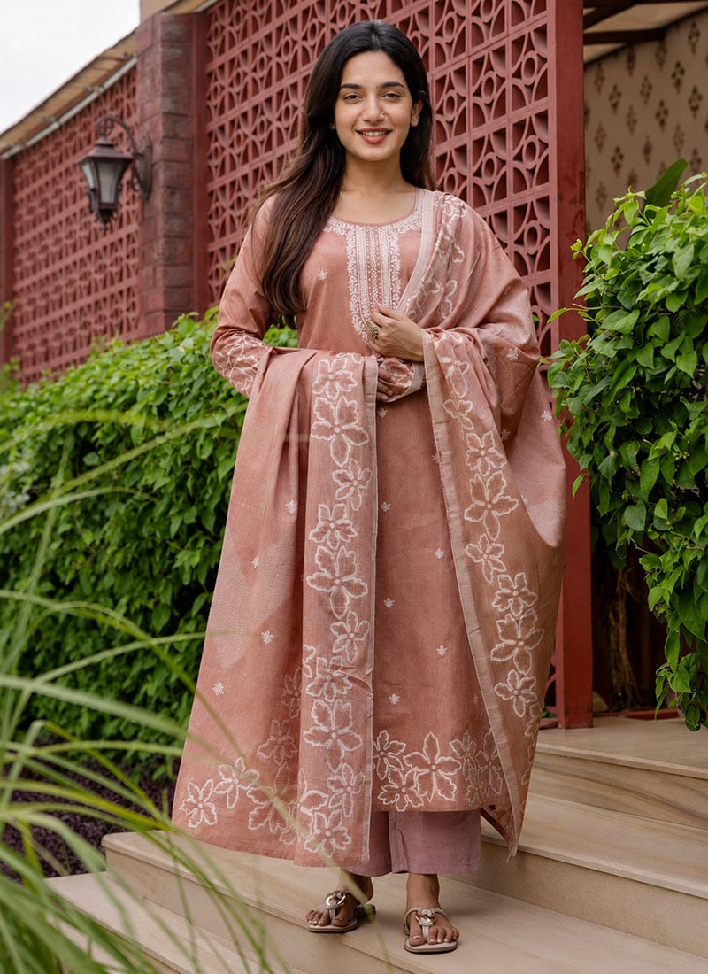 Maroon Cotton Printed Sophisticated Straight Pant Suit Work Wear