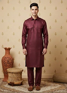 Maroon Cotton Solid Kurta Pyjama