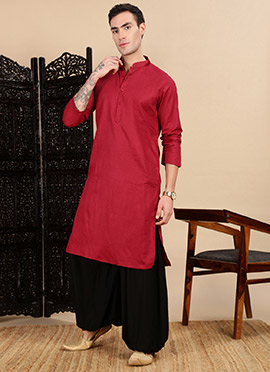 Maroon Cotton Textured Kurta