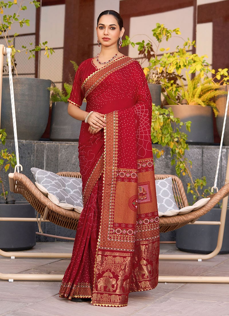 Maroon Cotton Zari Woven Foil Print Saree