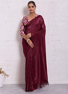 Maroon Crunchy Silk Digital Print Saree