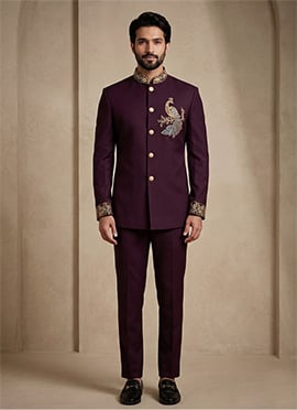 Maroon Doniar Satin Embroidered Beads Work Jodhpuri Suit Set