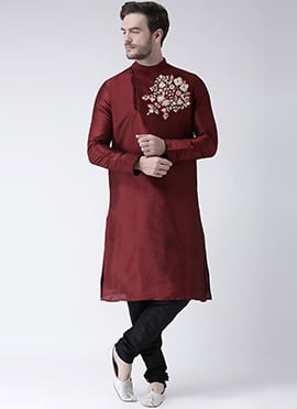 Maroon Dupion Embroidered Kurta Pyjama