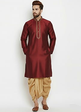Maroon Dupion Silk Embroidered Kurta Pyjama