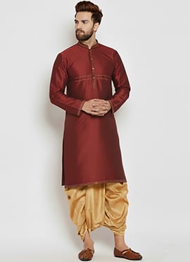 Maroon Dupion Silk Embroidered Kurta Pyjama