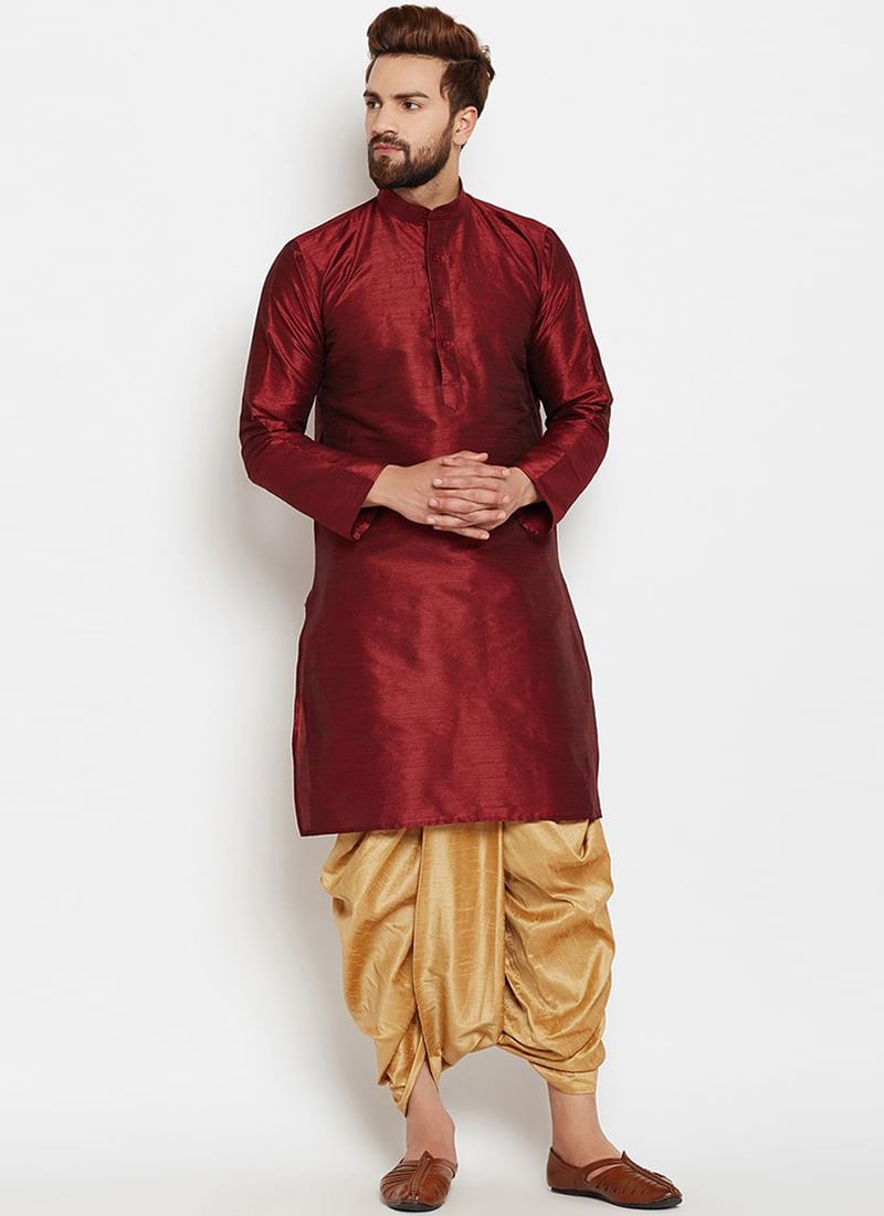 Maroon Dupion Silk Kurta Pyjama Festive Wear