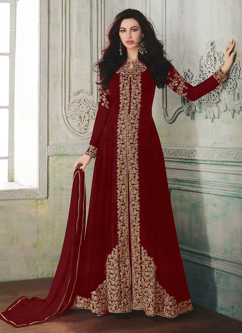 Black Net Embroidered Abaya Style Anarkali Suit 207277