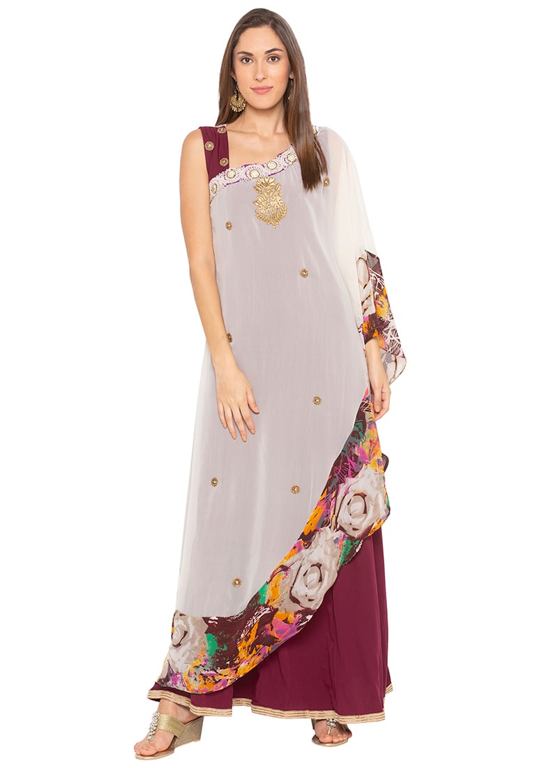 Wine N Maroon Embroidered Kurti
