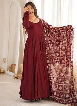 Maroon Embroidered Sequins Silk Anarkali Suit