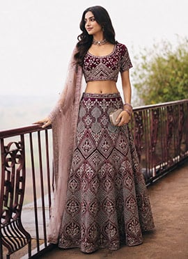 Maroon Embroidered Soft Net Lehenga