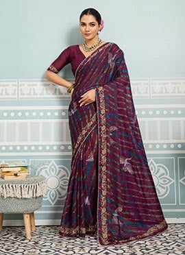 Maroon Faux Georgette Digital Print Saree