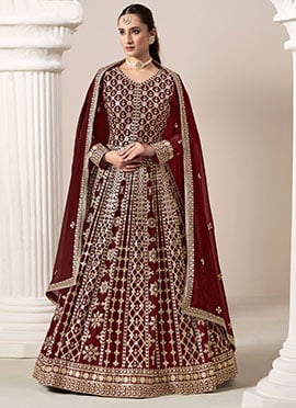 Maroon Georgette Embroidered Anarkali Suit