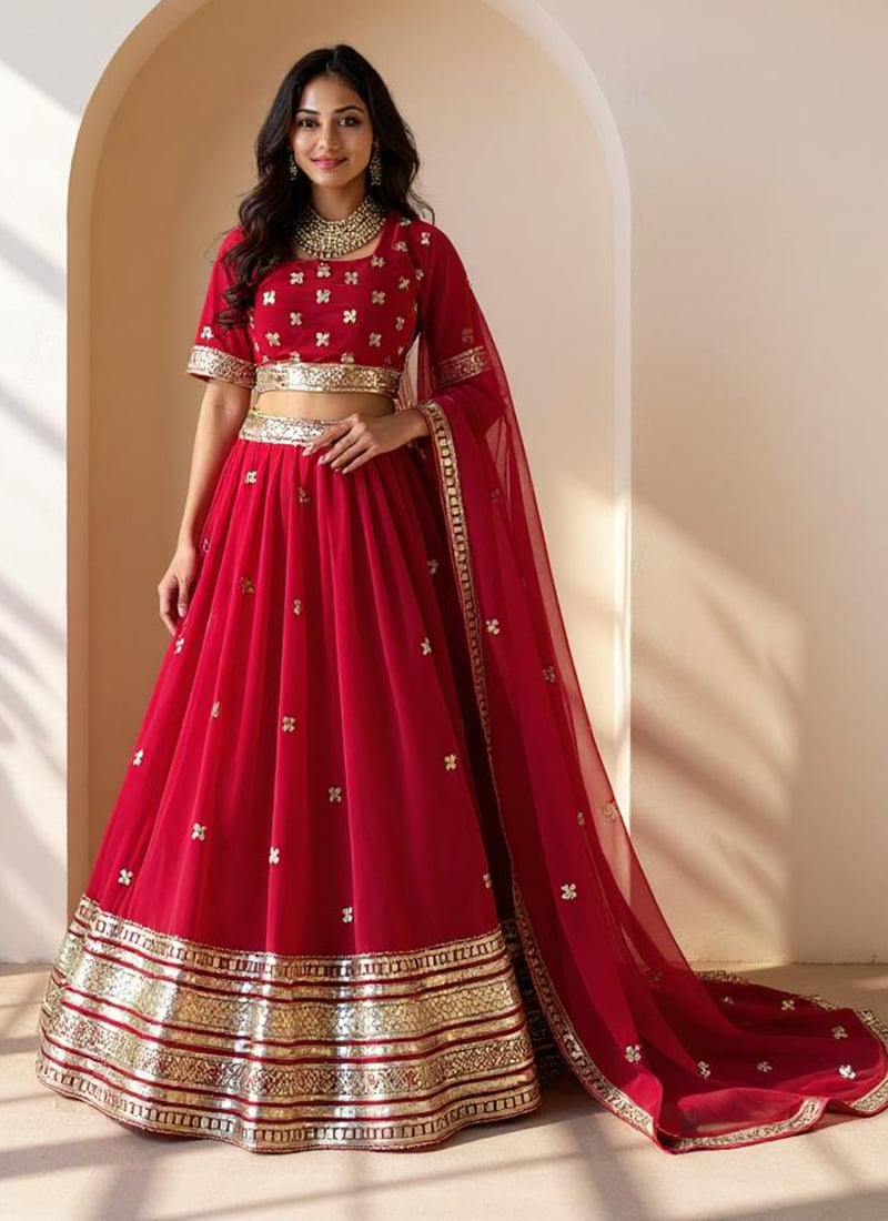 Maroon Faux Georgette Embroidered Sequins Lehenga