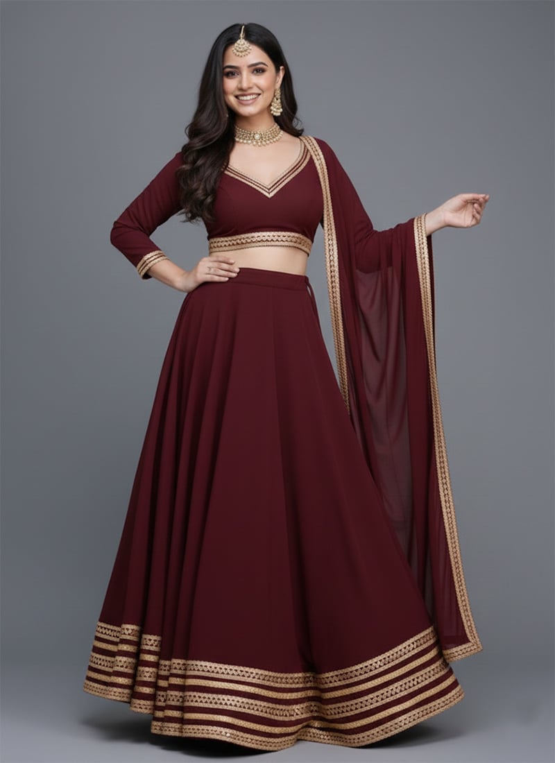 Maroon Faux Georgette Lehenga Festive Wear