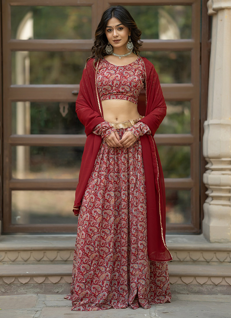 Maroon Faux Georgette Printed Classy Lehenga After Six Wear-GHSCSHASL20