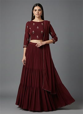 Maroon Faux Georgette Resham Stones Lehenga