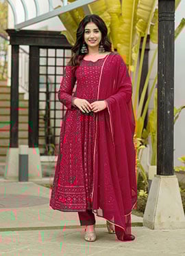 Maroon Faux Georgette Sequins Anarkali Suit