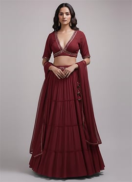 Maroon Faux Georgette Sequins Hand Embroidered Lehenga