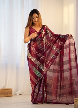 Maroon Faux Georgette Sequins Saree