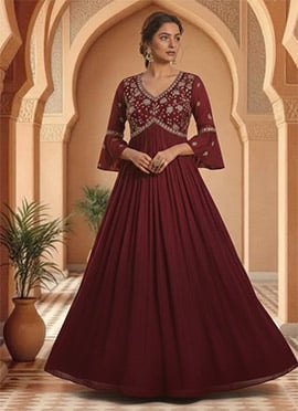 Maroon Faux Georgette Zari Sequins Gown