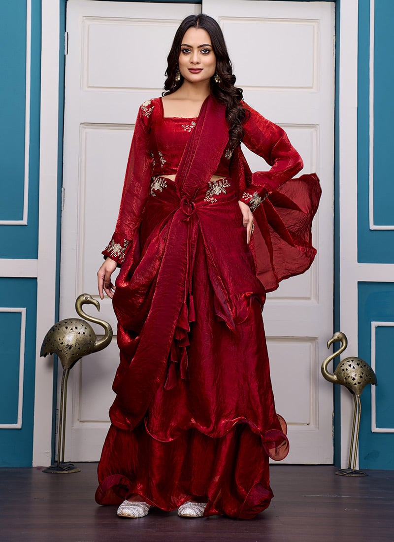 Maroon Fendy Silk Embroidered Lehenga After Six Wear
