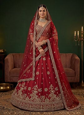 Maroon Gadwal Silk Zari Embroidered Sequins With Beads Work Lehenga