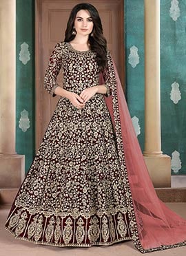 Maroon Georgette Embroidered Anarkali Suit