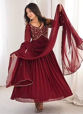 Maroon Georgette Embroidered Anarkali Suit