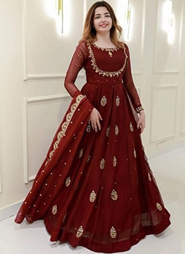 Maroon Georgette Embroidered Sequins Anarkali Set