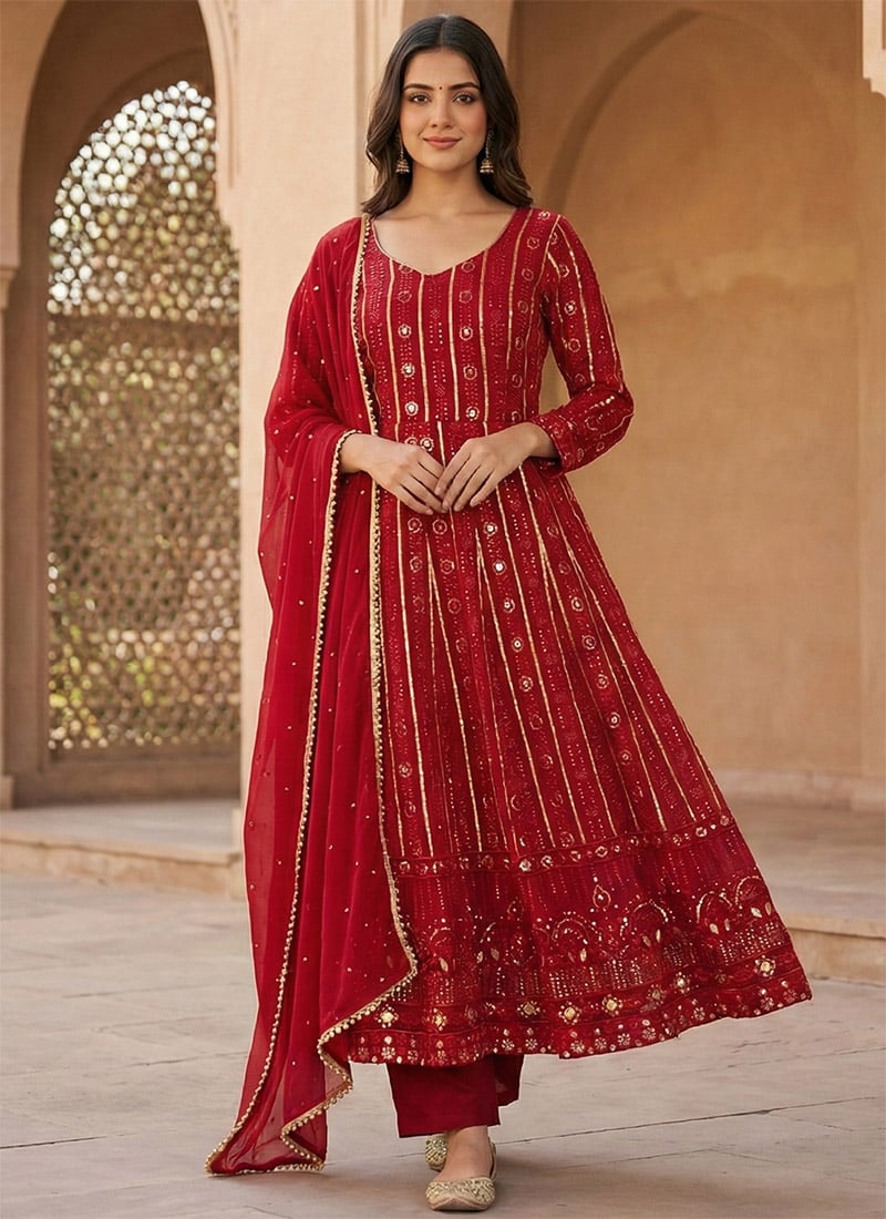 Maroon Georgette Embroidered Sequins Anarkali Suit Festive Wear