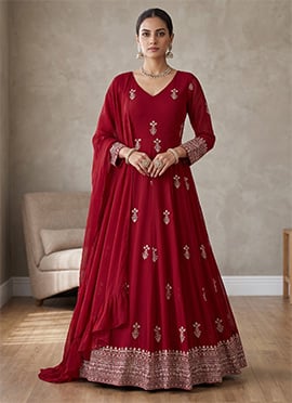 Maroon Georgette Embroidered Sequins Anarkali Suit