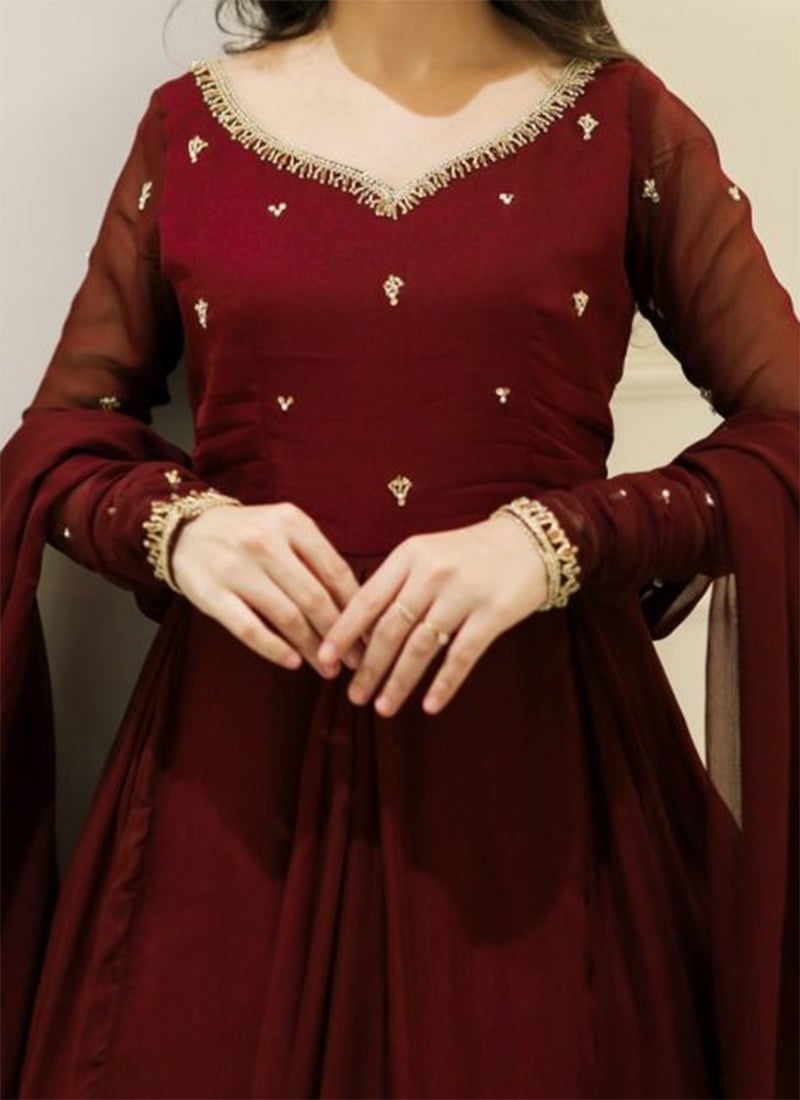 Georgette Designer Festival Anarkali Suit in Maroon
