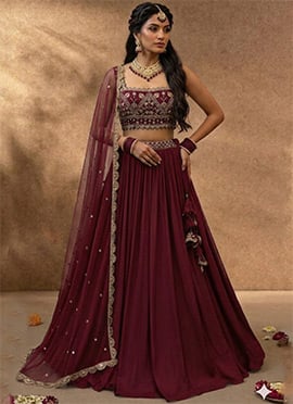 Maroon Georgette Hand Embroidered Sequins Lehenga