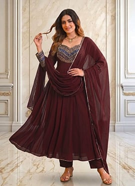Maroon Georgette Hand Embroidered Sequins With Stone Work Anarkali Suit