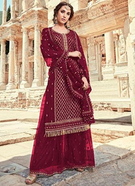 Maroon Georgette Lace Palazzo suit