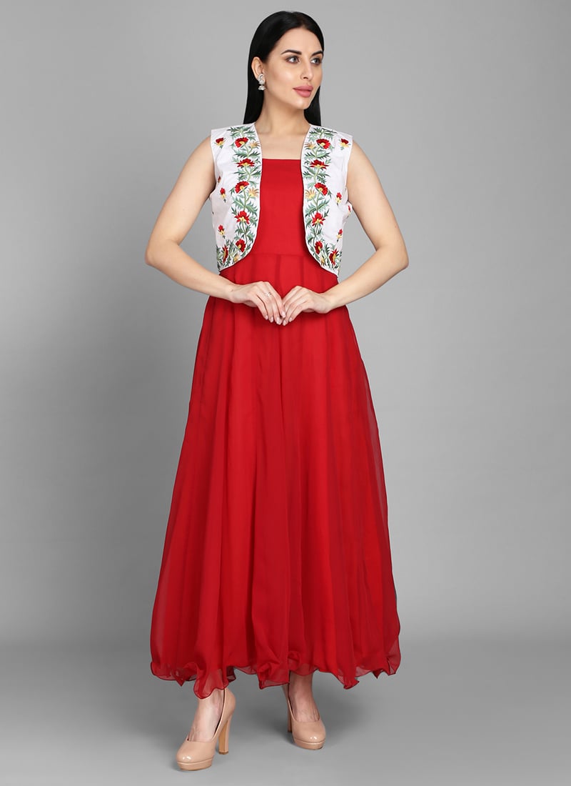 Maroon Georgette Long Kurti