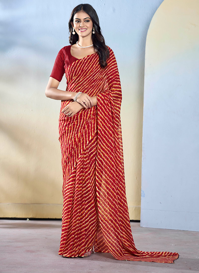 Maroon Georgette Printed Saree After Six Wear