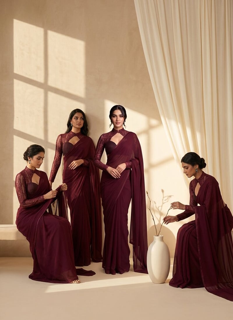 Maroon Georgette Saree With Resham Embroidered After Six Wear