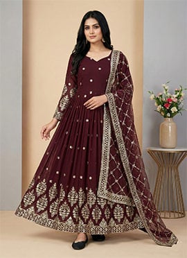 Maroon Georgette Sequins Embroidered Anarkali Suit