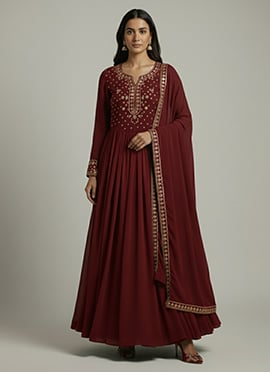 Maroon Georgette Zari Sequins Anarkali Suit
