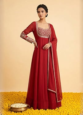 Maroon Georgette Zari Sequins Embroidered Anarkali Suit