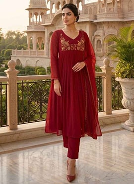 Maroon Georgette Zari Sequins Embroidered Anarkali Suit