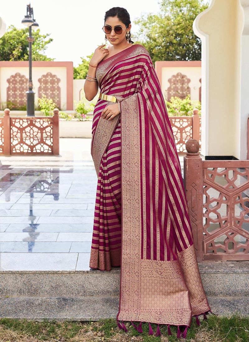 Maroon Georgette Zari Woven Saree Festive Wear
