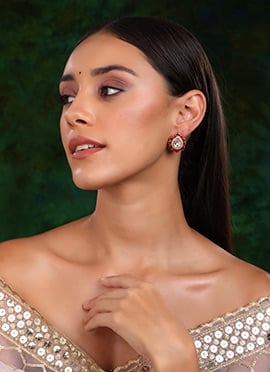 Maroon Gold Plated Kundan And Stone Work Studs