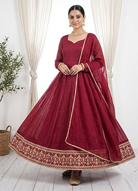 Maroon Gota Zari Silk Anarkali Suit