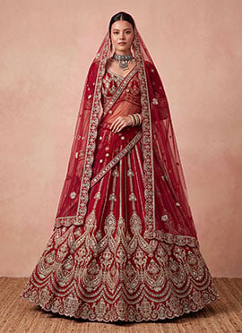 Maroon Hand Embroidered Sequins Zari Work Silk Lehenga