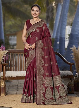 Maroon Jacquard Banarasi Silk Saree